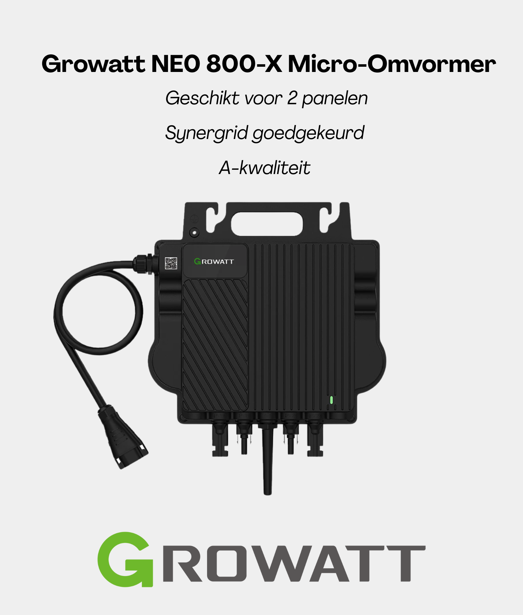 Growatt Plug & Play Zonnepaneel Systeem – 2 Panelen (incl. micro-omvormer, bekabeling & panelen)